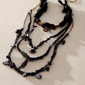 FREE PEOPLE x Ariana Ost River Layered Textile Necklace In Black NWT